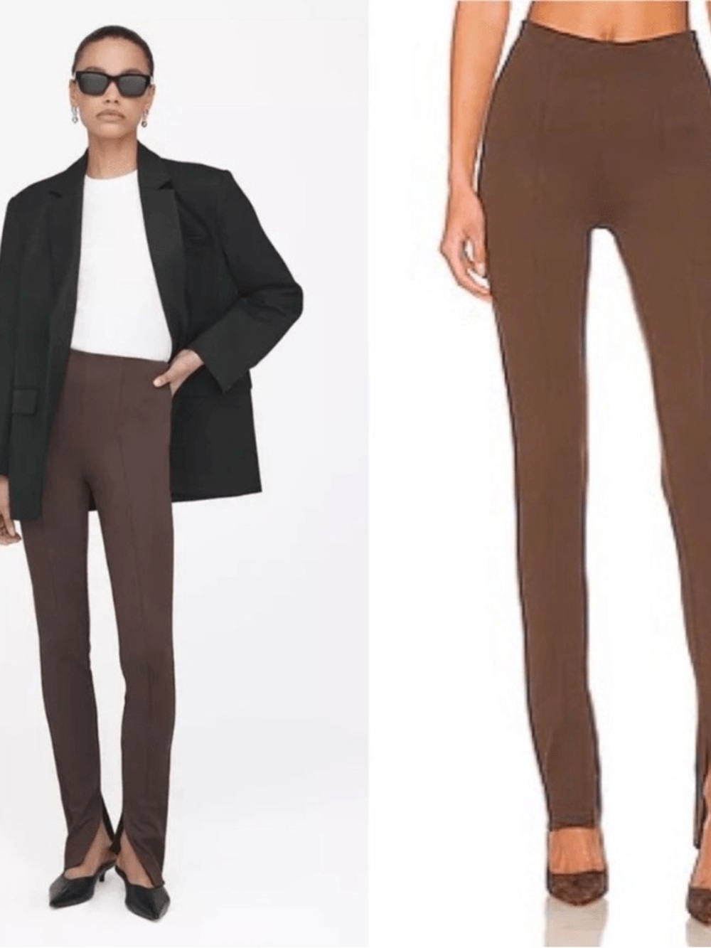 ANINE BING High-Rise Brown Slim Leg Pants with Front Slit